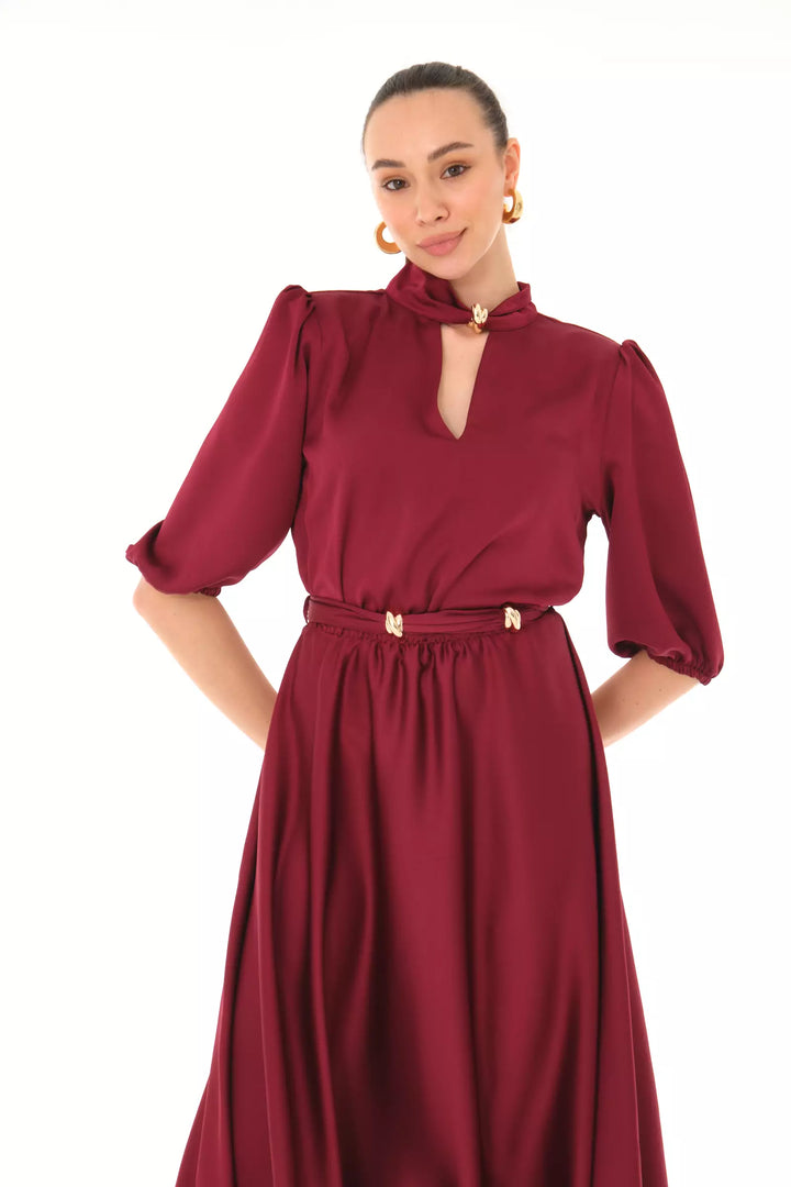 FRV Maroon satin 3/4 sleeve midi dress - Baldwin Park