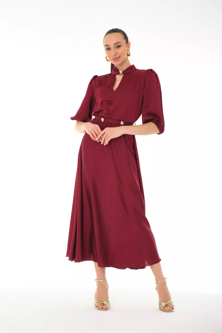 FRV Maroon satin 3/4 sleeve midi dress - Baldwin Park