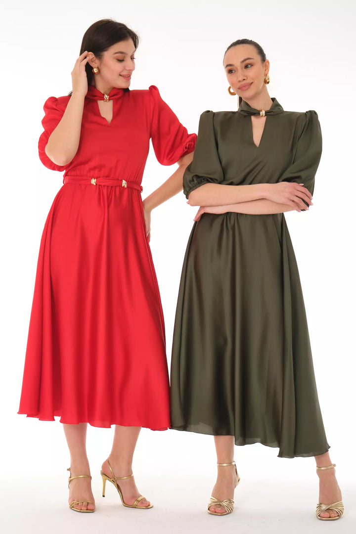 FRV Red satin 3/4 sleeve midi dress - Wilhelmshaven
