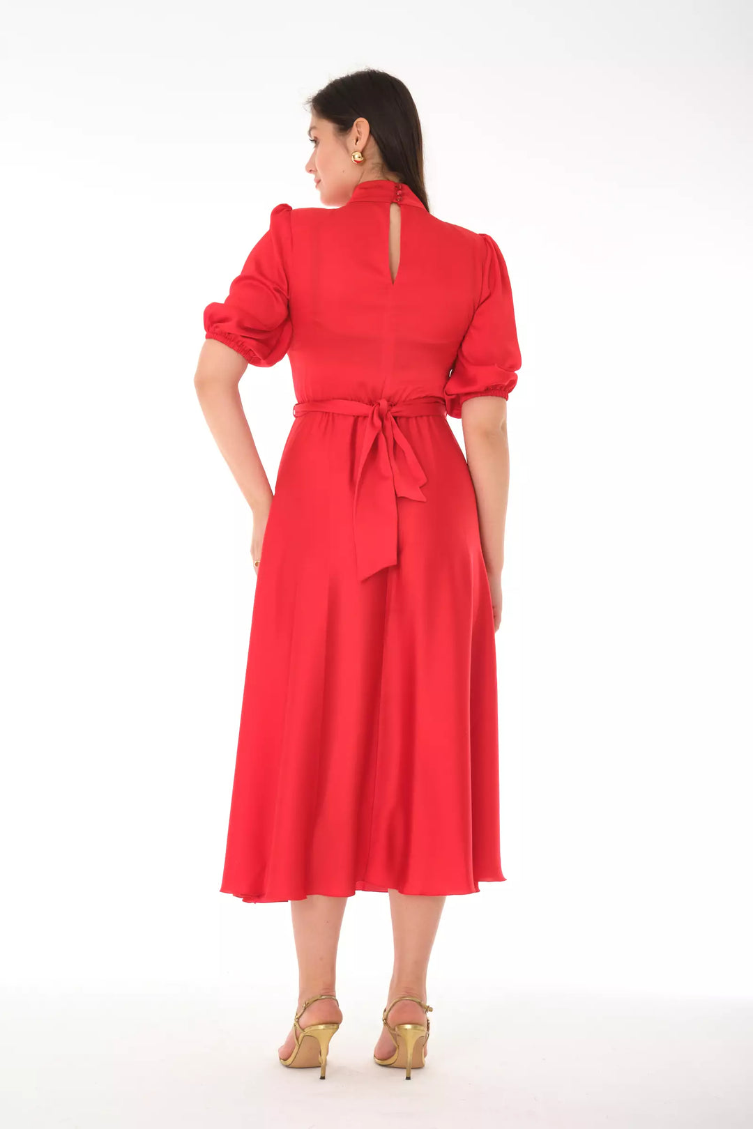 FRV Red satin 3/4 sleeve midi dress - Wilhelmshaven
