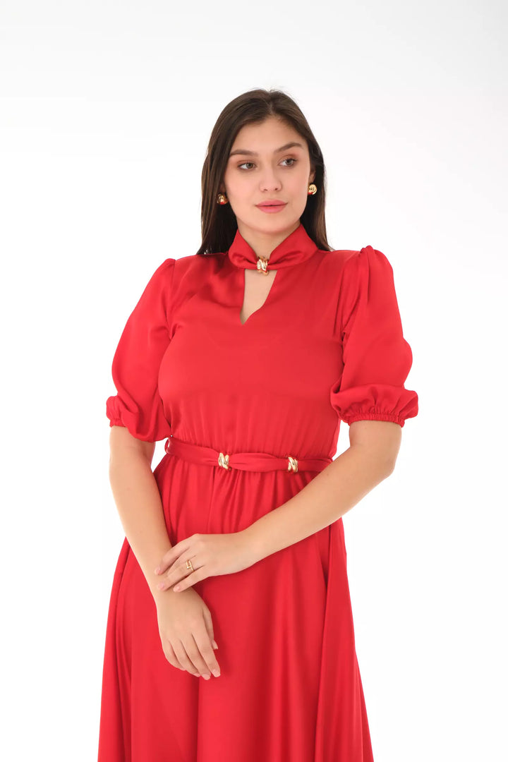 FRV Red satin 3/4 sleeve midi dress - Wilhelmshaven