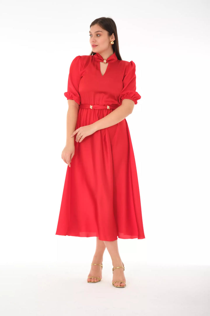 FRV Red satin 3/4 sleeve midi dress - Wilhelmshaven