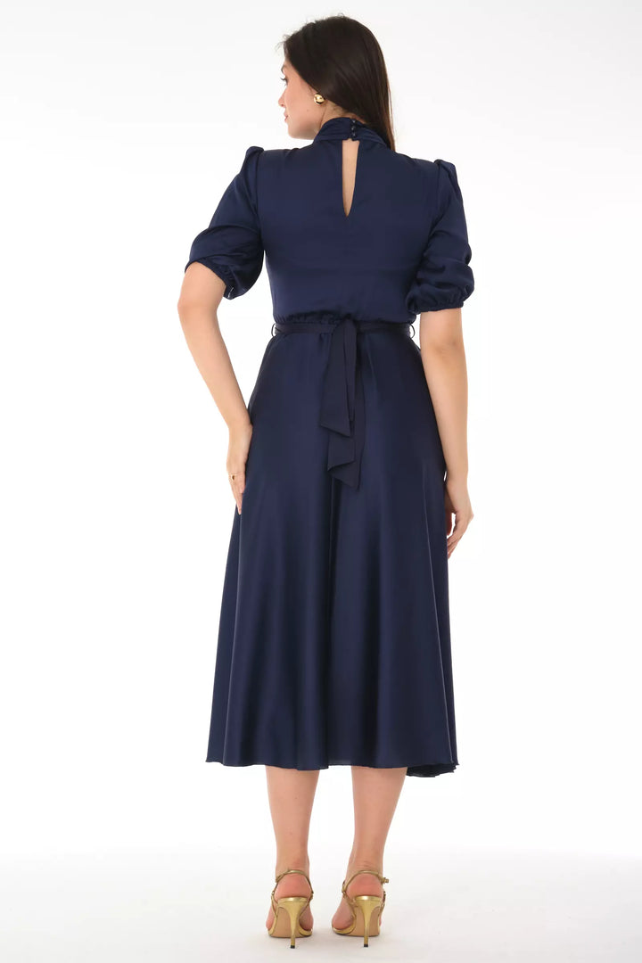 FRV Navy blue satin 3/4 sleeve midi dress - Lawrence