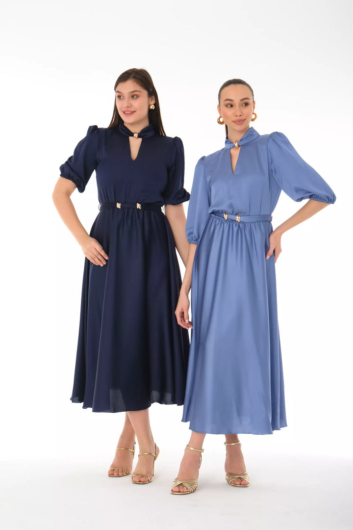 FRV Indigo satin 3/4 sleeve midi dress - St. Louis Park