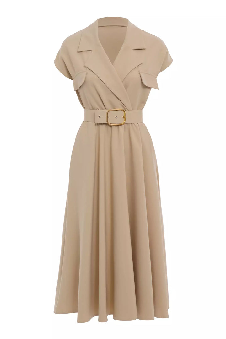 FRV Beige crepe sleeveless midi dress - Felgueiras