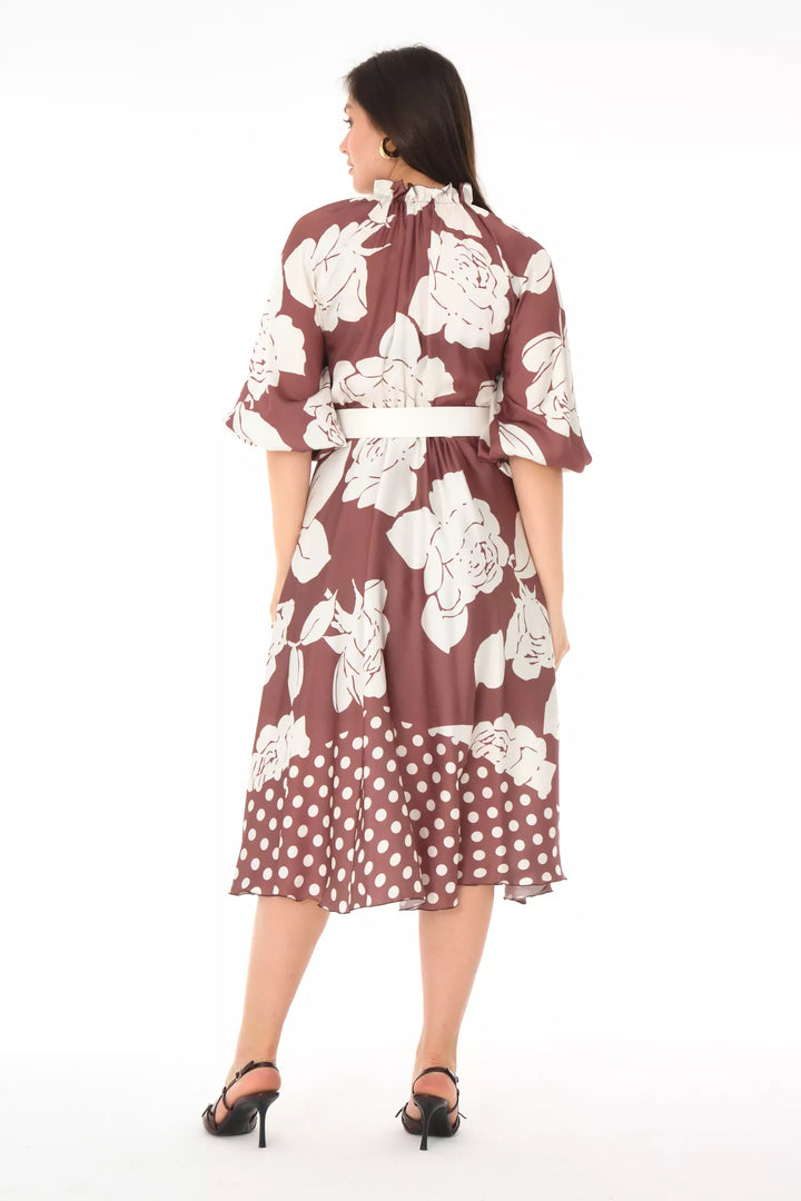 FRV Printed satin long sleeve midi dress - Valdosta