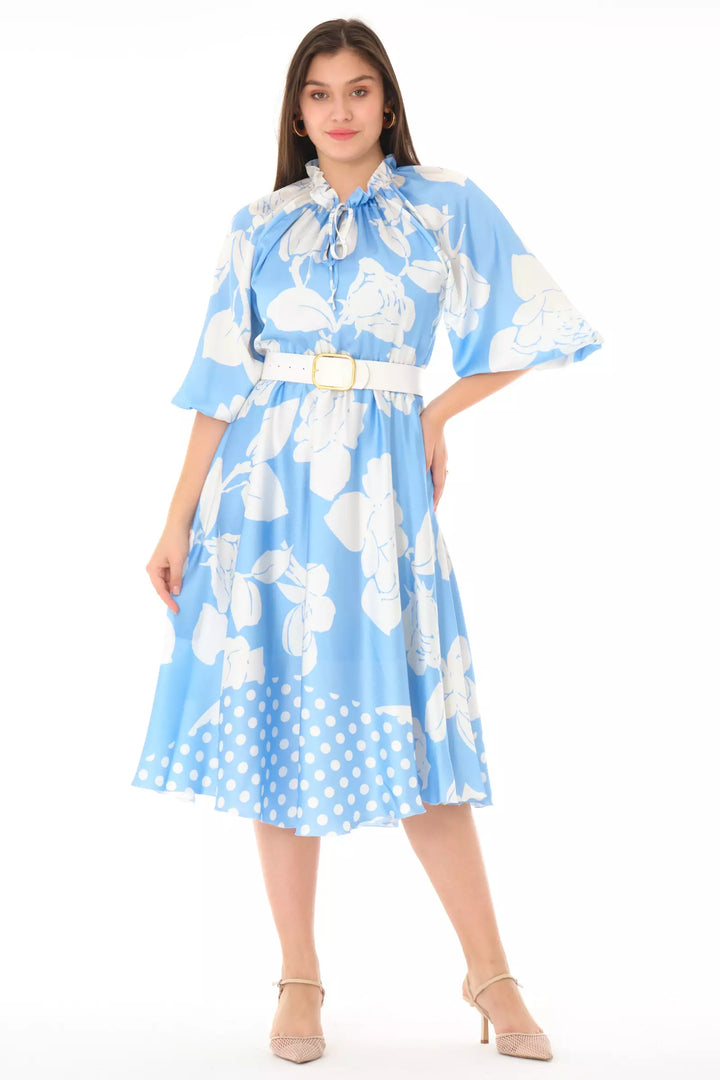 FRV Printed satin long sleeve midi dress - Florence