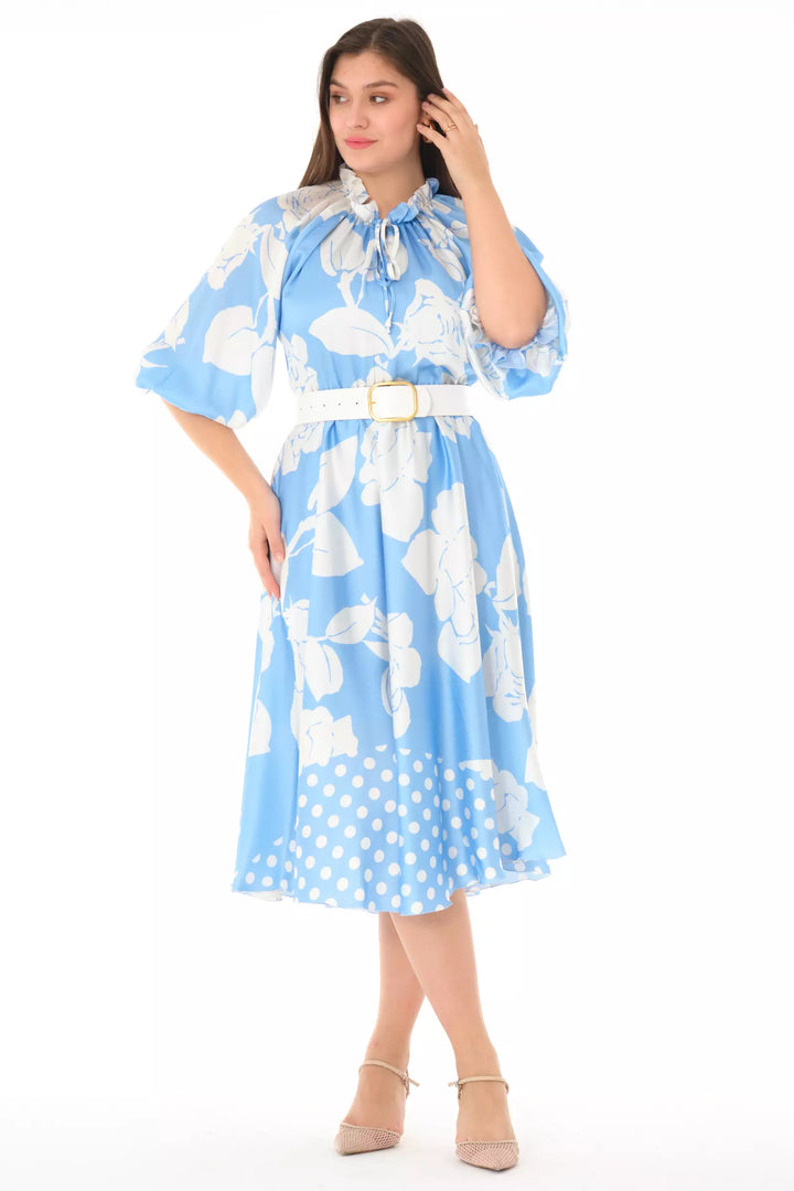 FRV Printed satin long sleeve midi dress - Florence