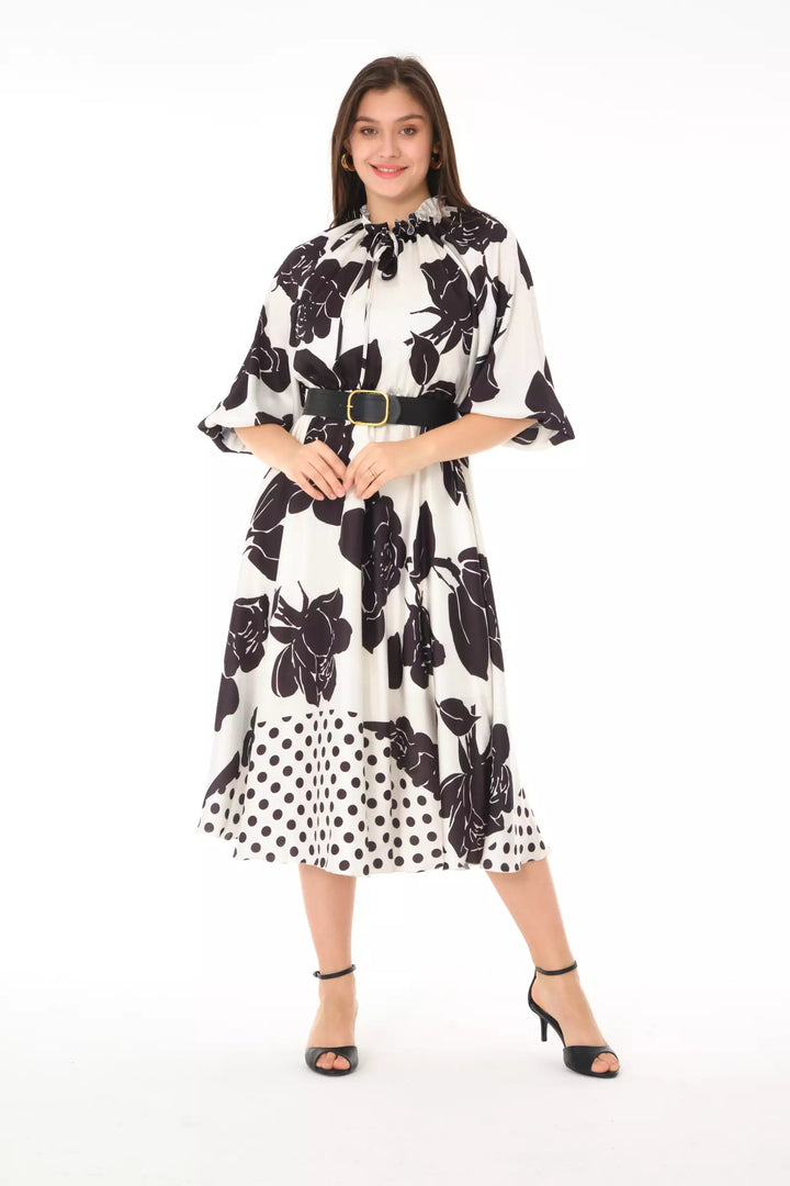 FRV Printed satin long sleeve midi dress - Padova