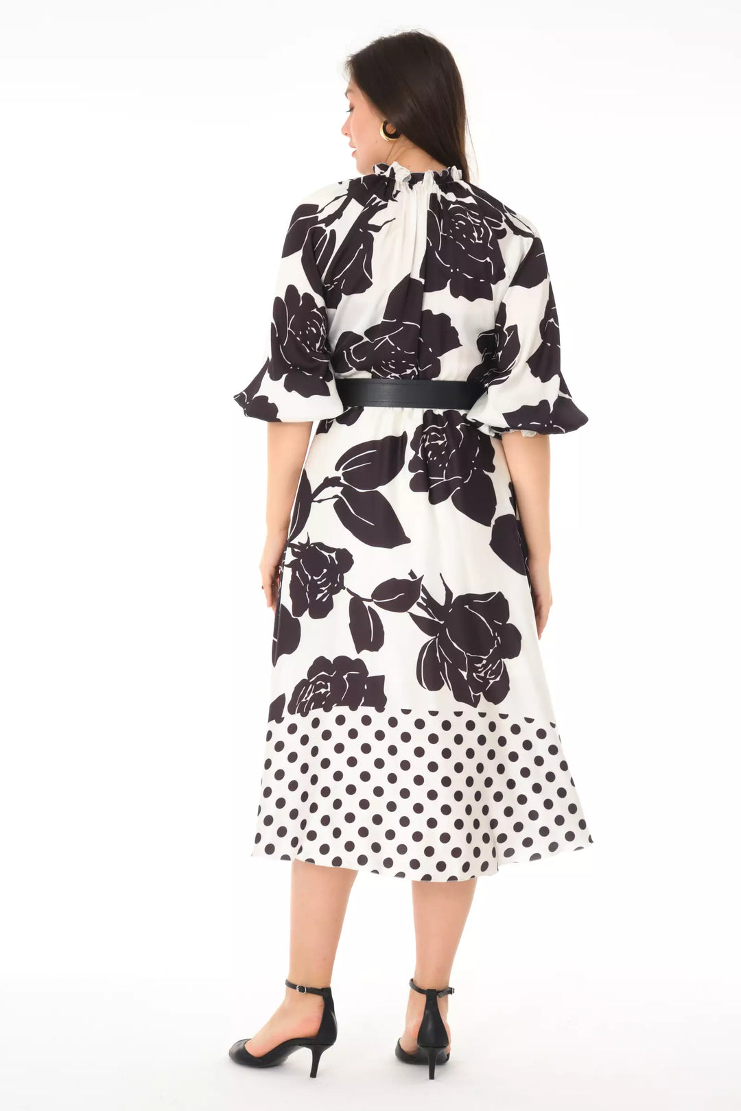 FRV Printed satin long sleeve midi dress - Padova