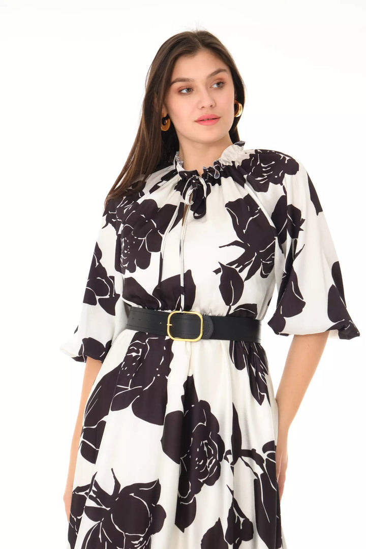 FRV Printed satin long sleeve midi dress - Padova