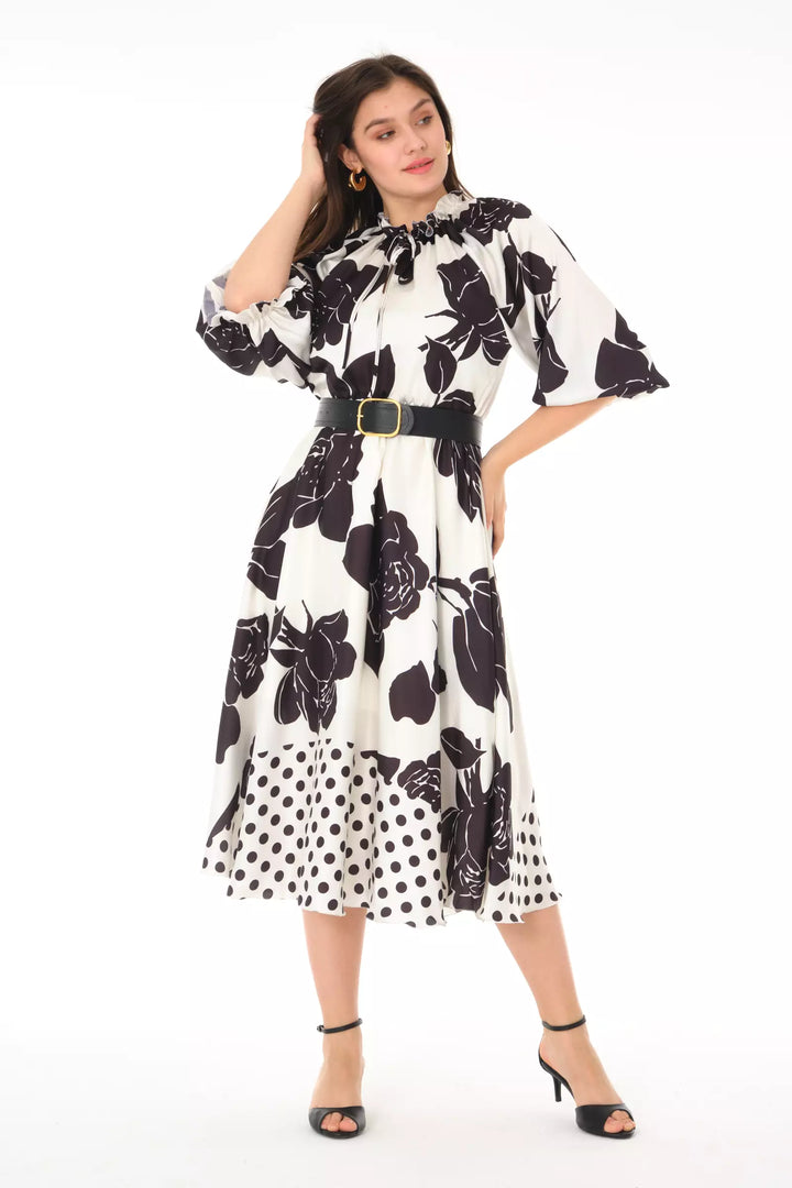 FRV Printed satin long sleeve midi dress - Padova