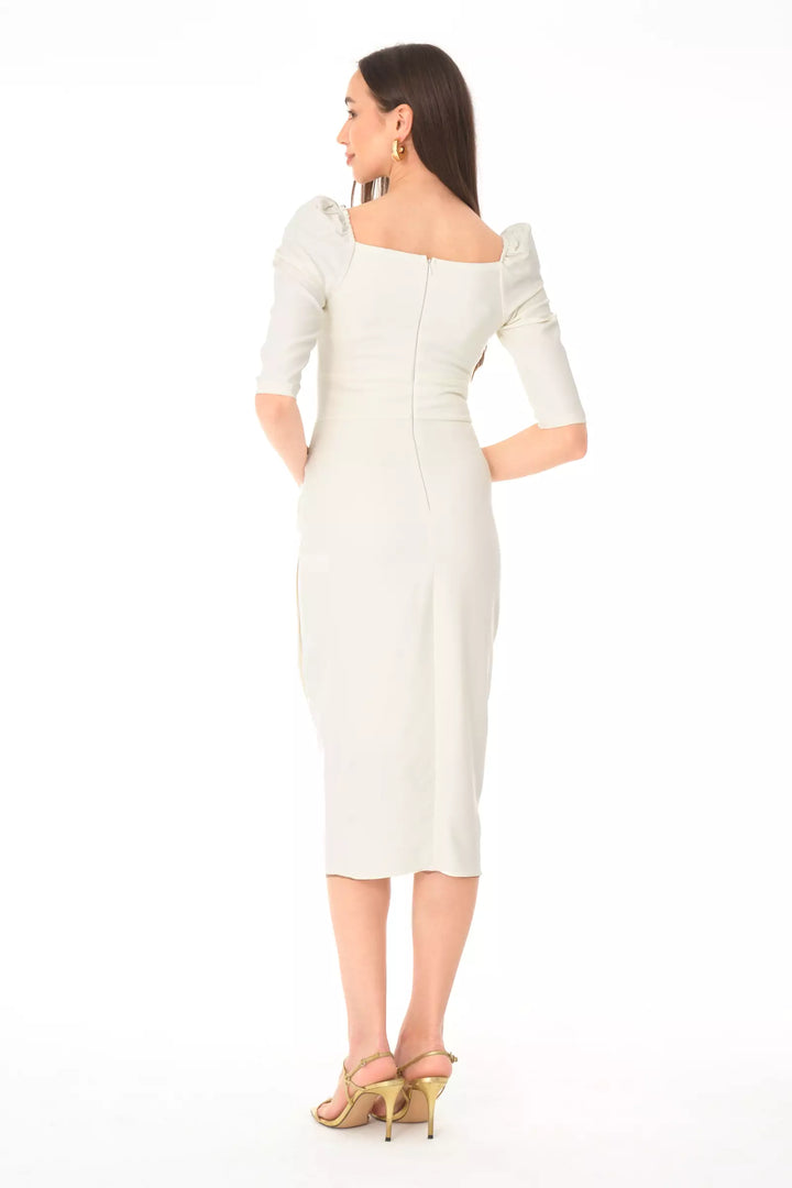 FRV White crepe 3/4 sleeve midi dress - Montpellier