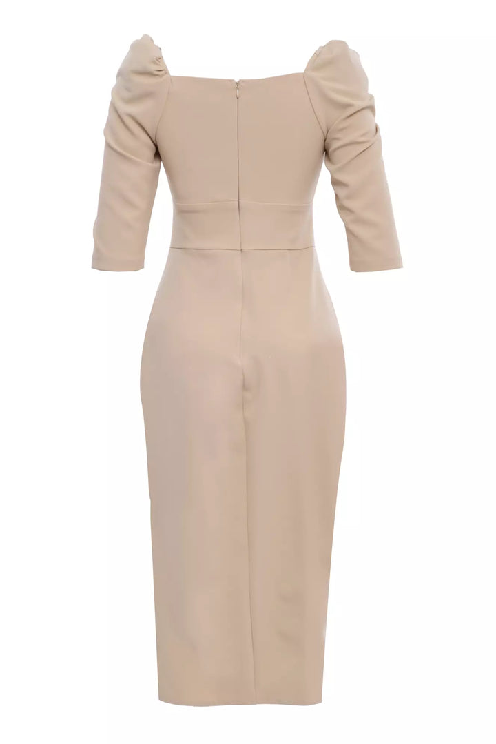 FRV Beige crepe 3/4 sleeve midi dress - Zongolica