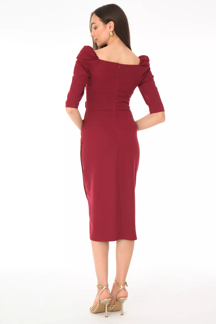 FRV Maroon crepe 3/4 sleeve midi dress - Rohnert Park
