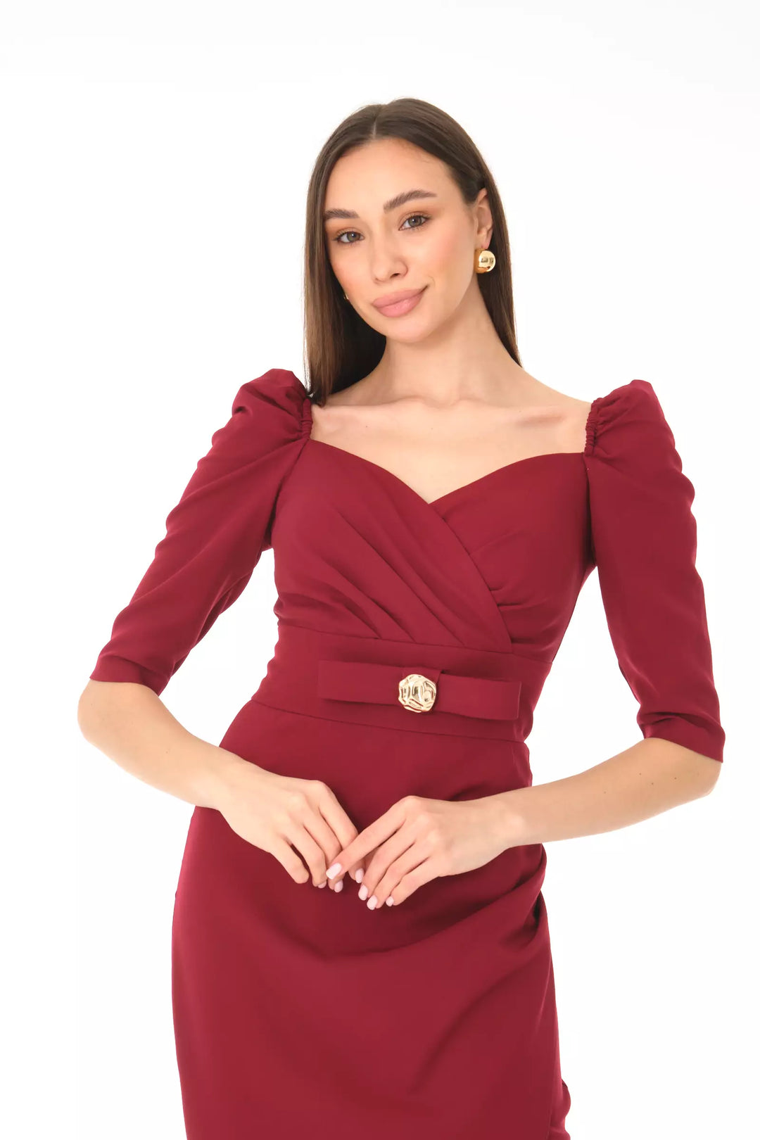 FRV Maroon crepe 3/4 sleeve midi dress - Rohnert Park
