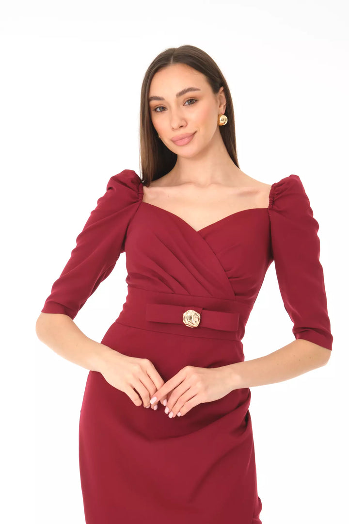 FRV Maroon crepe 3/4 sleeve midi dress - Rohnert Park