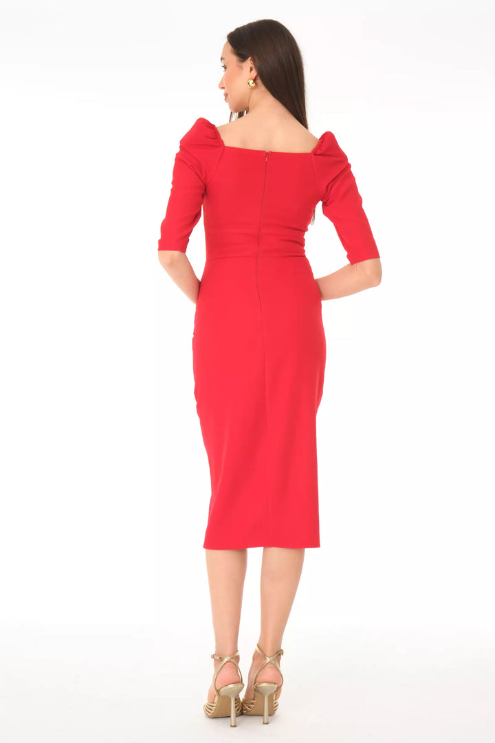 FRV Red crepe 3/4 sleeve midi dress - Harrisburg