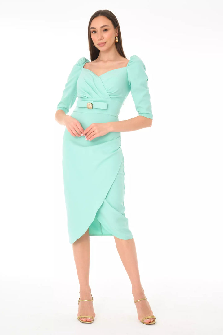 FRV Mint green crepe 3/4 sleeve midi dress - Dunkerque