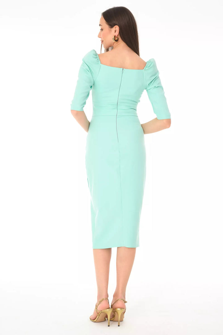 FRV Mint green crepe 3/4 sleeve midi dress - Dunkerque