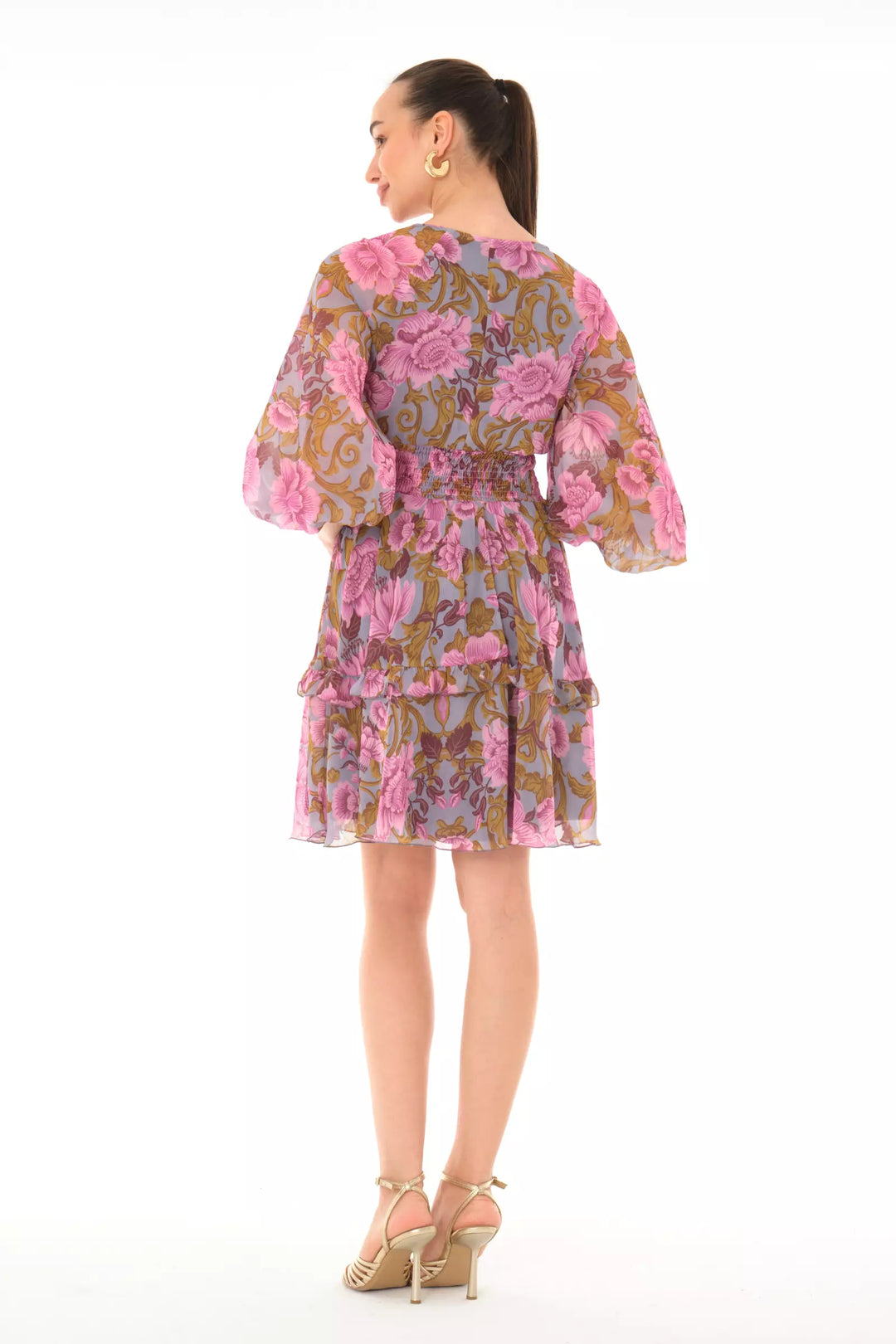 FRV Printed chiffon long sleeve mini dress - Maple Ridge