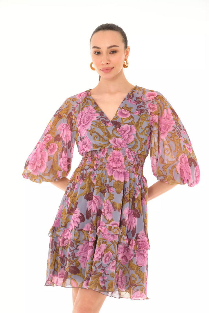FRV Printed chiffon long sleeve mini dress - Maple Ridge