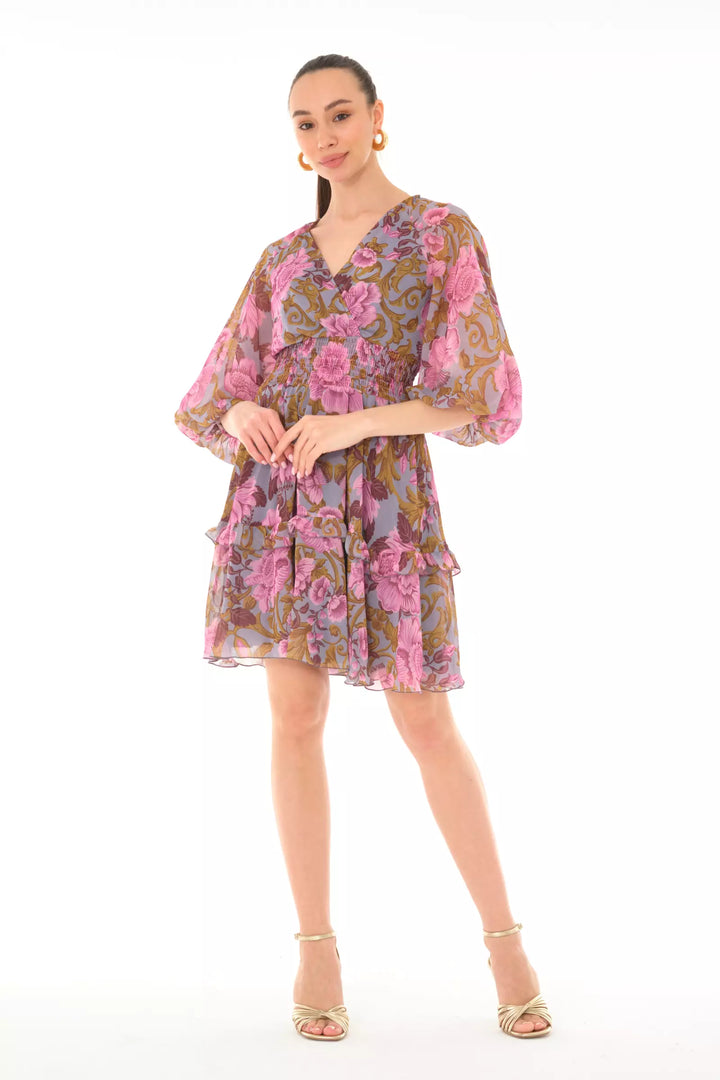 FRV Printed chiffon long sleeve mini dress - Maple Ridge