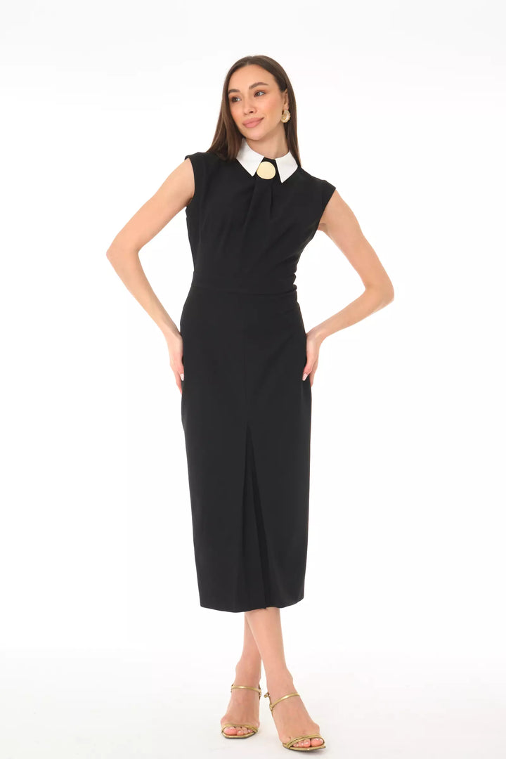 FRV Black crepe sleeveless midi dress - Shrewsbury