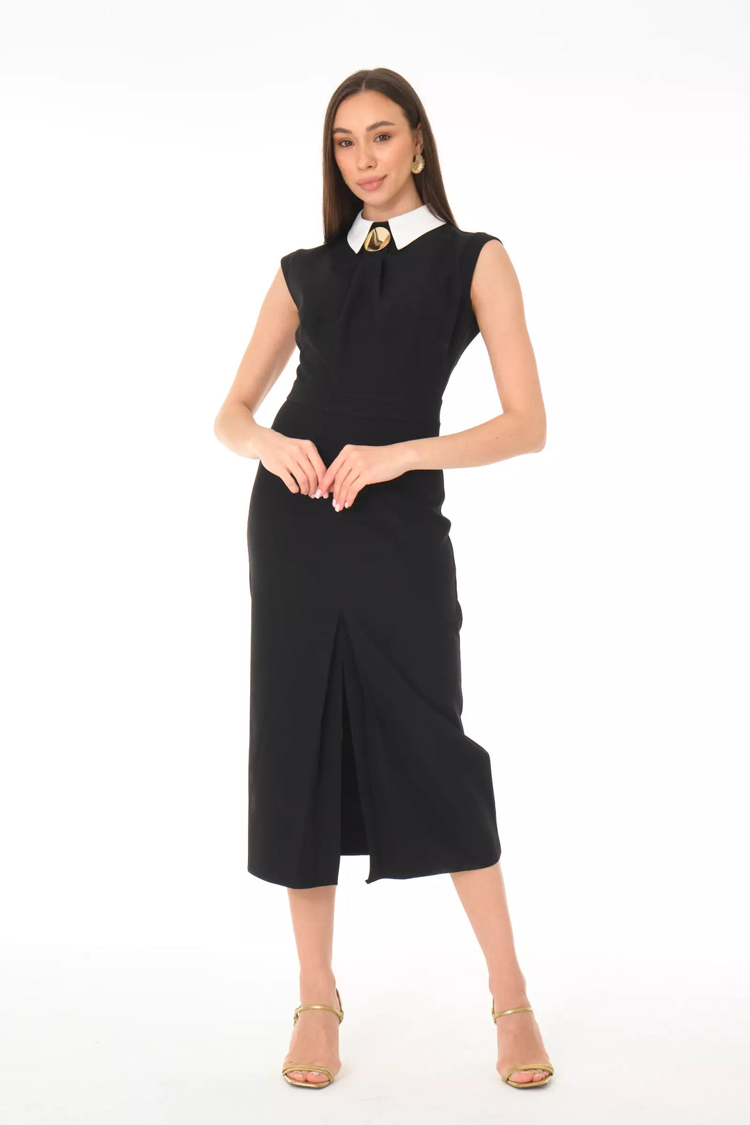 FRV Black crepe sleeveless midi dress - Shrewsbury