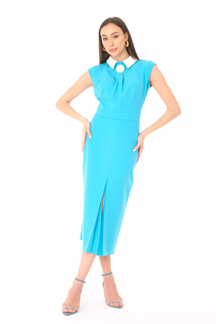 FRV Blue crepe sleeveless midi dress - Spring Hill