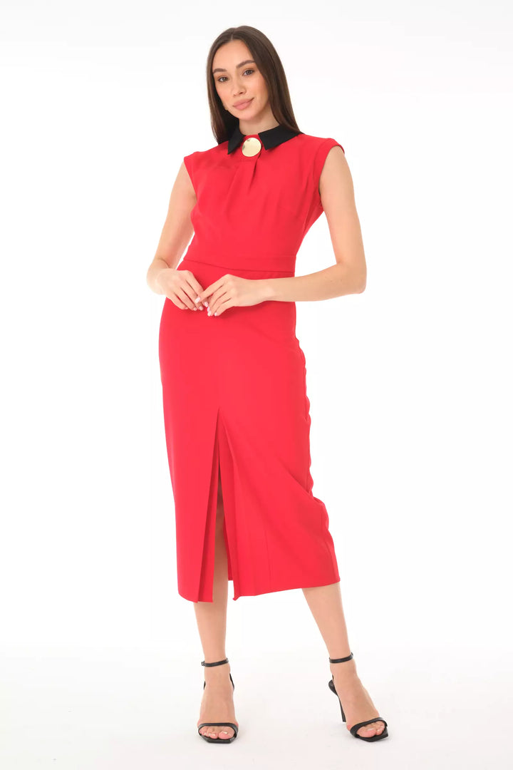 FRV Red crepe sleeveless midi dress - Rouyn-Noranda