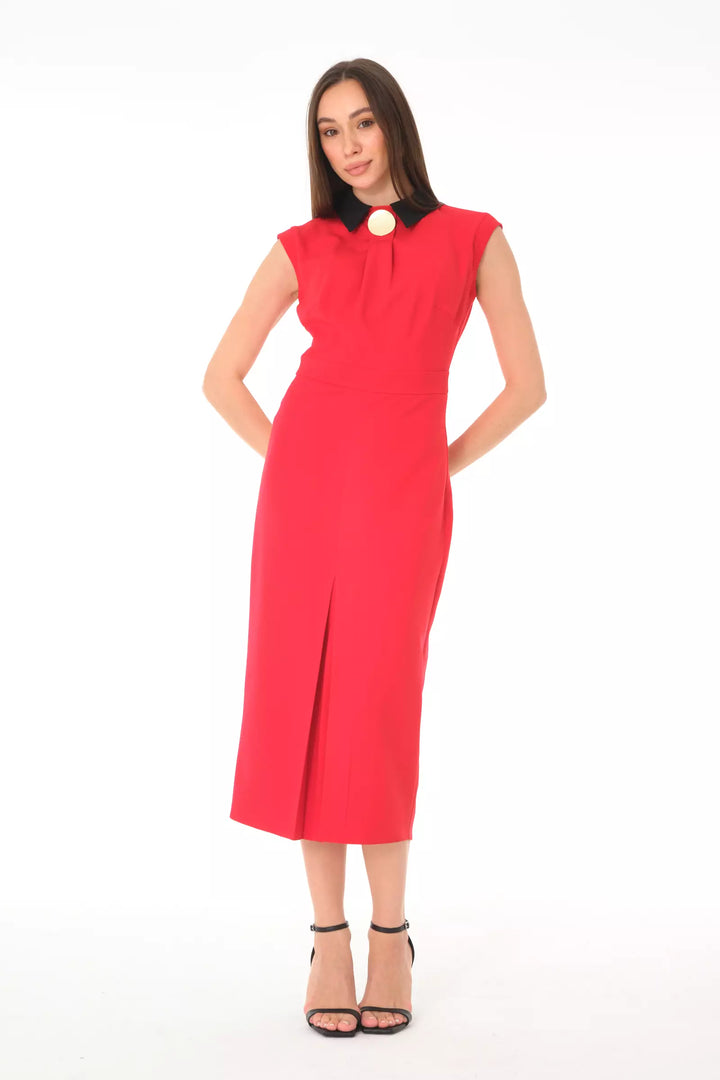 FRV Red crepe sleeveless midi dress - Rouyn-Noranda
