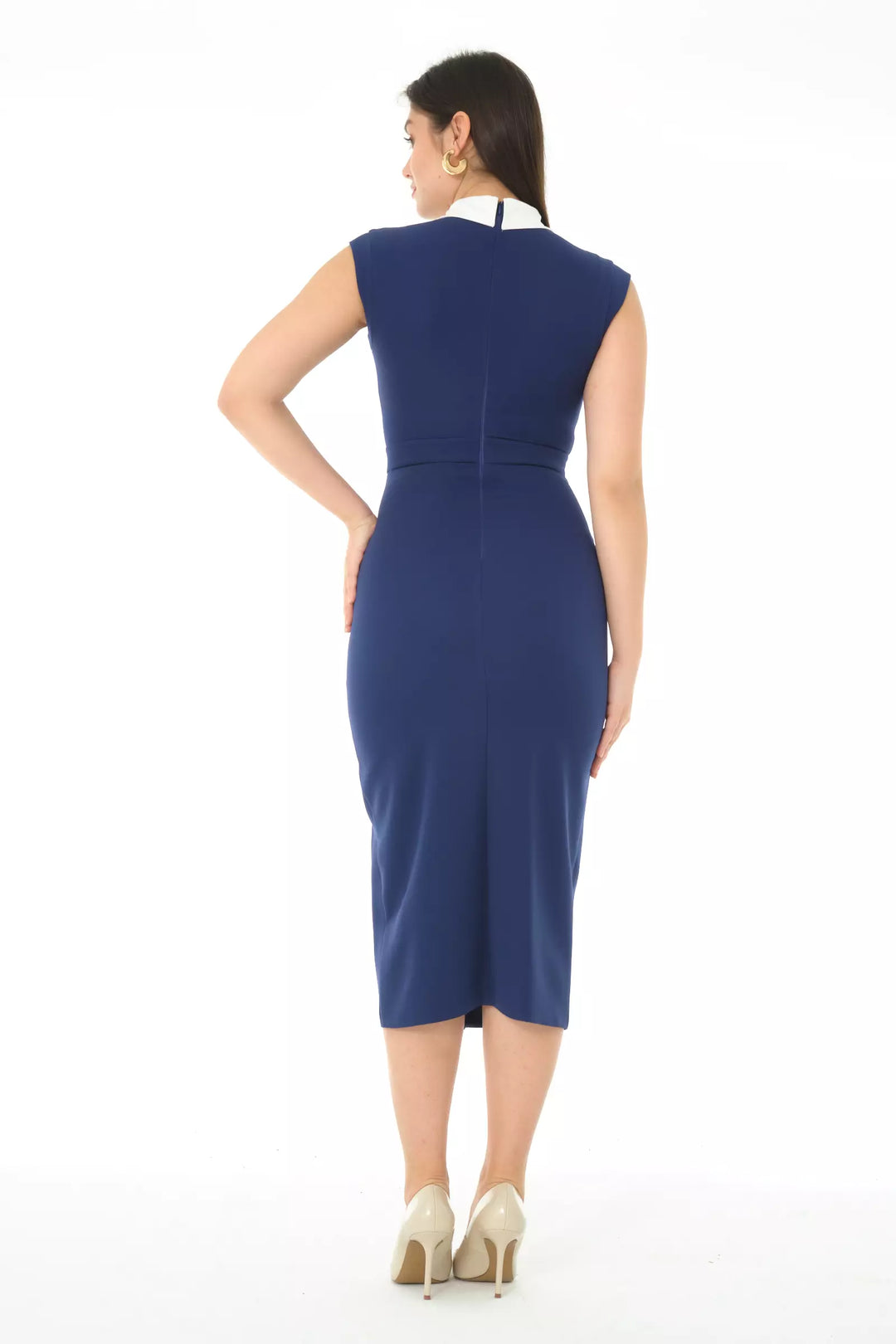 FRV Navy blue crepe sleeveless midi dress - Belleville