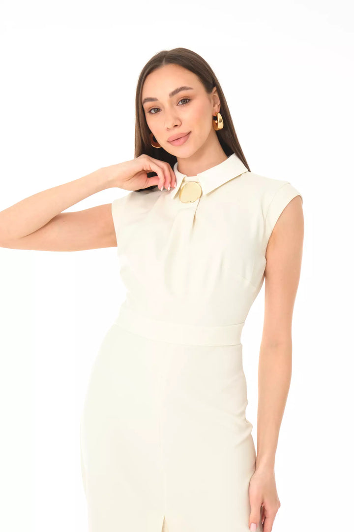 FRV White crepe sleeveless midi dress - Granada