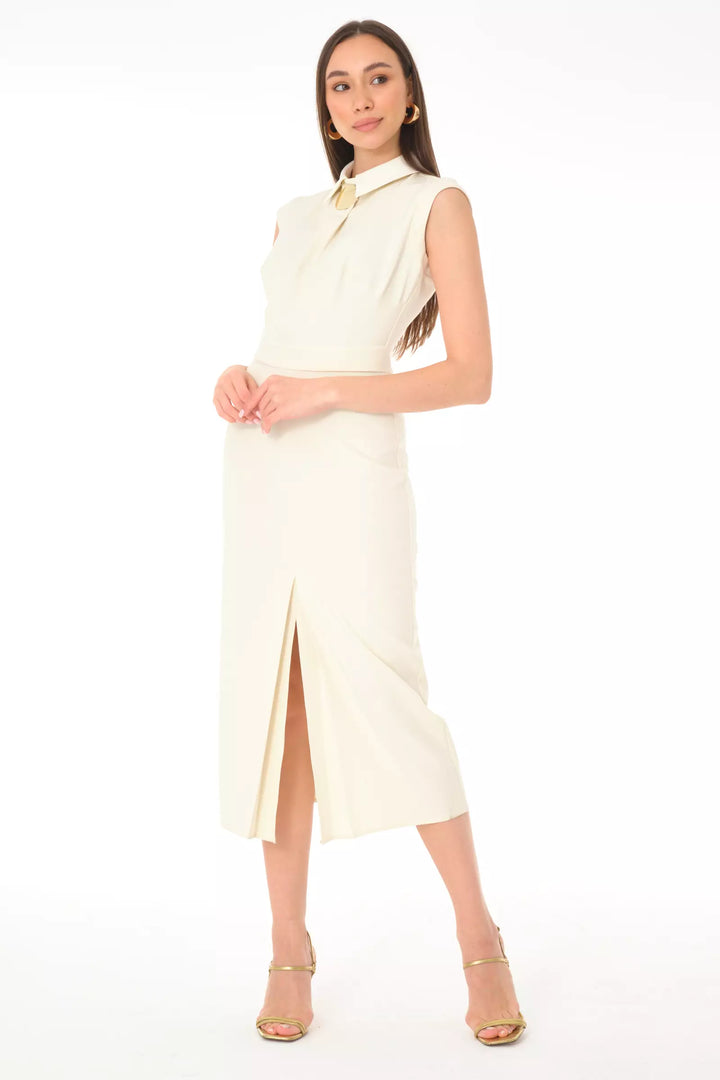 FRV White crepe sleeveless midi dress - Granada