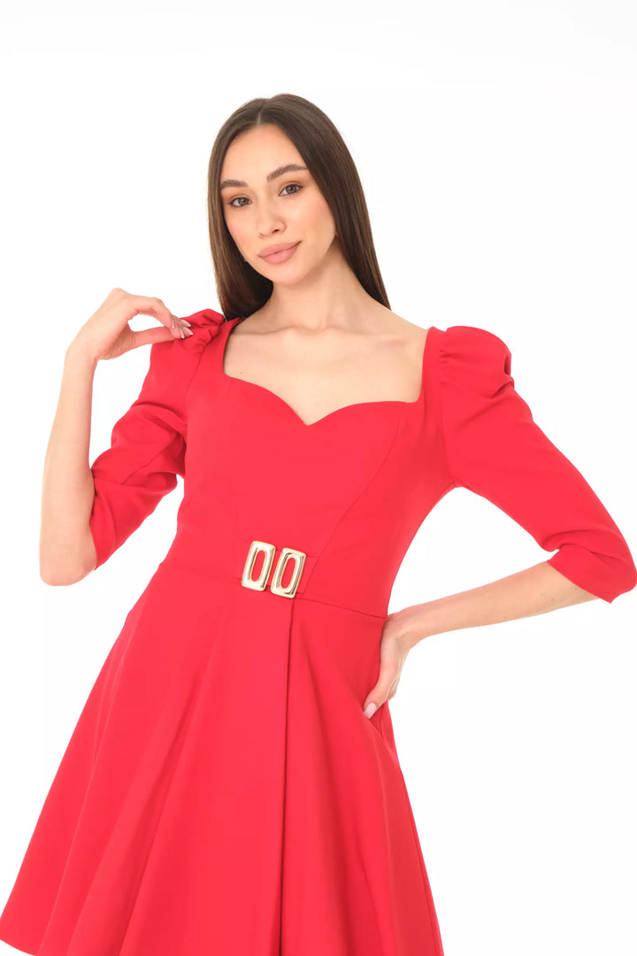 FRV Red crepe 3/4 sleeve mini dress - Poole