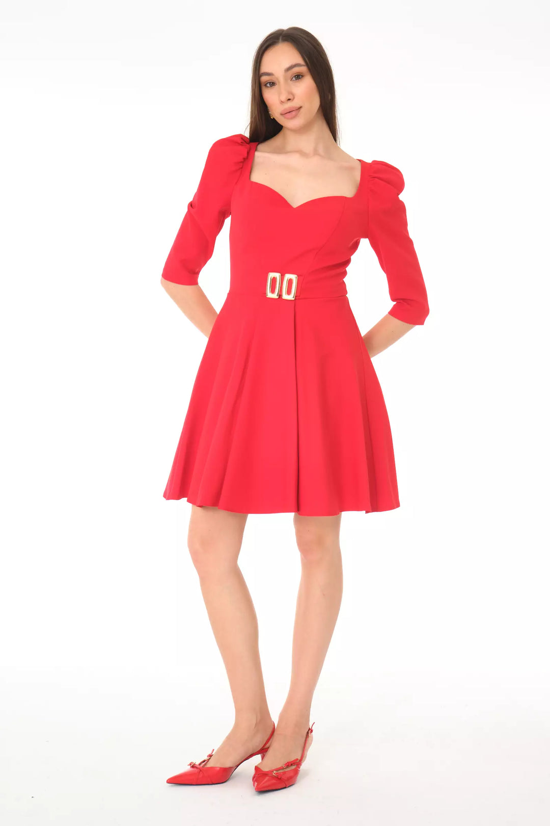 FRV Red crepe 3/4 sleeve mini dress - Poole