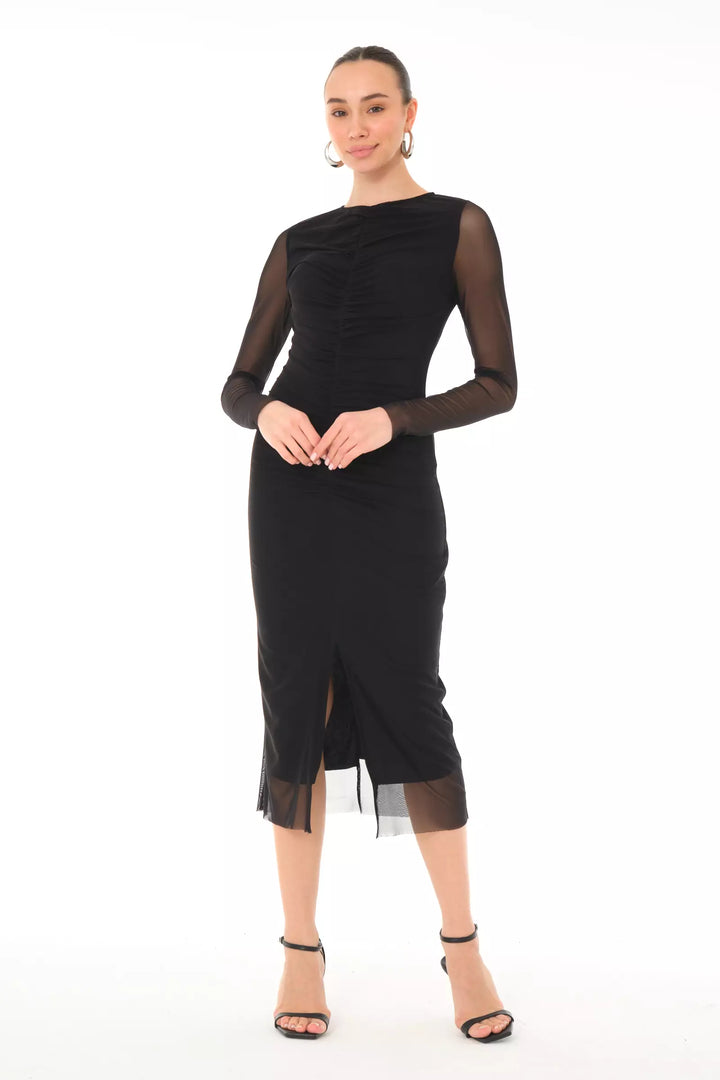FRV Black tulle long sleeve midi dress - Aversa