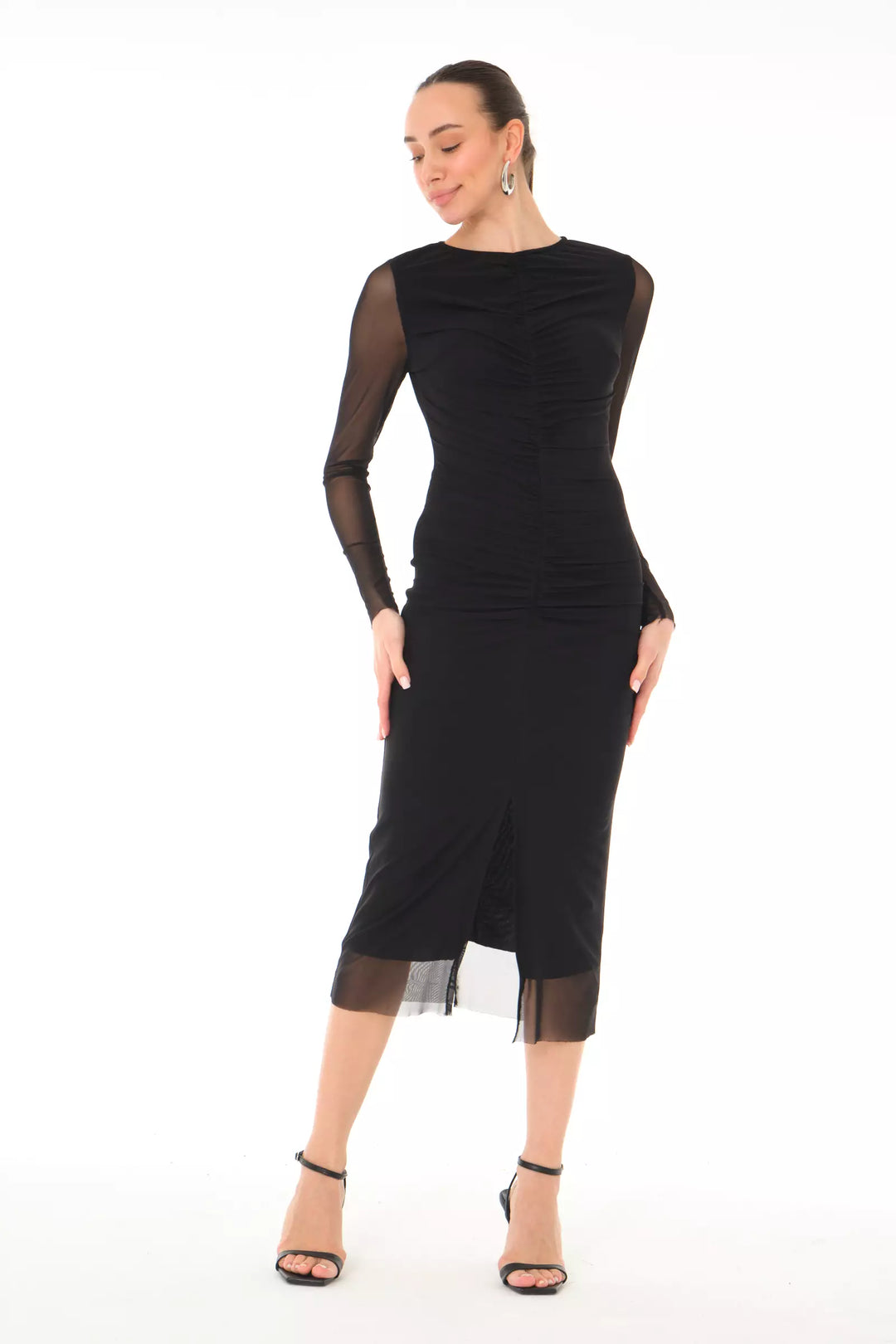 FRV Black tulle long sleeve midi dress - Aversa