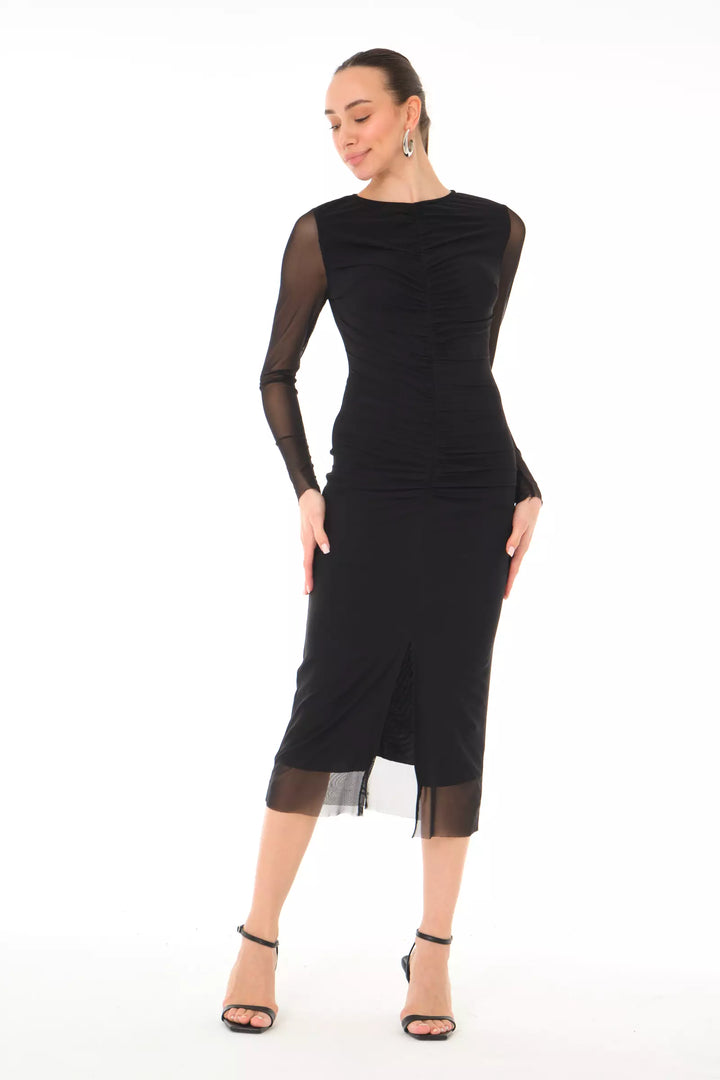 FRV Black tulle long sleeve midi dress - Aversa
