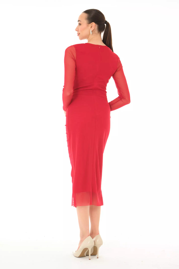 FRV Maroon tulle long sleeve midi dress - Carini