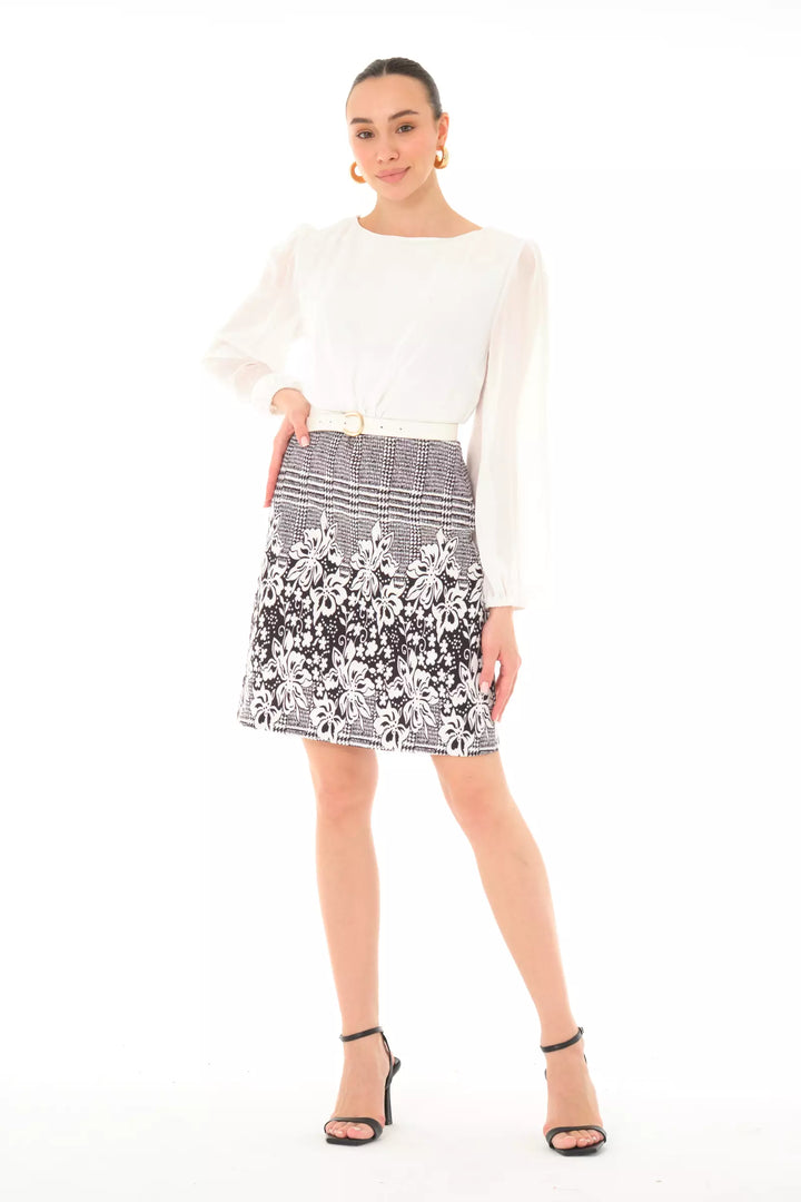 FRV White crepe long sleeve midi dress - Sunbury