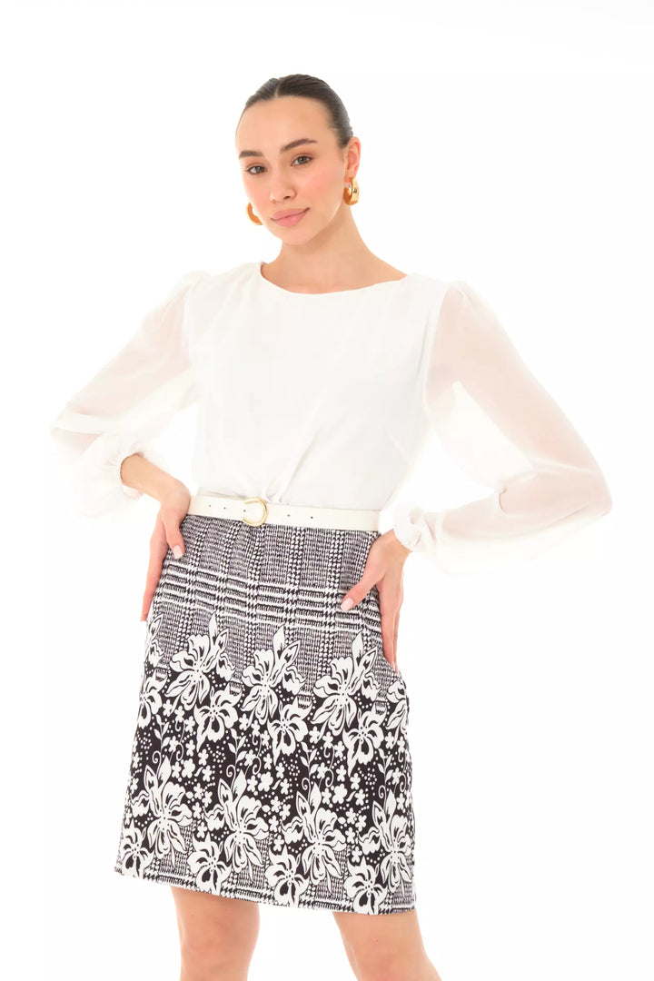 FRV White crepe long sleeve midi dress - Sunbury