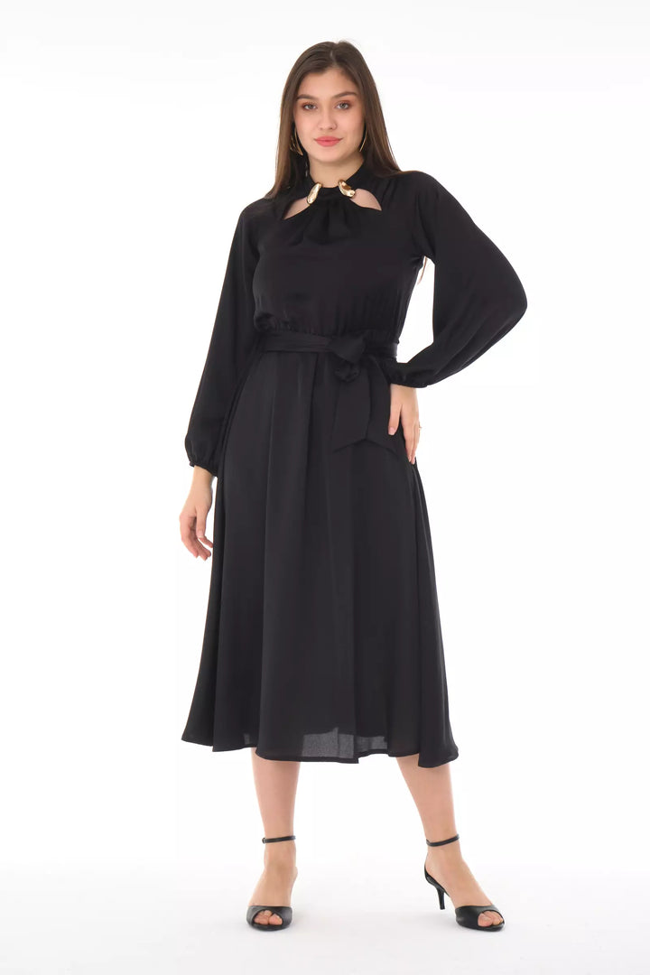 FRV Black satin long sleeve midi dress - Marino