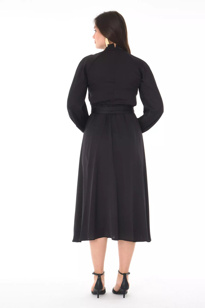 FRV Black satin long sleeve midi dress - Marino