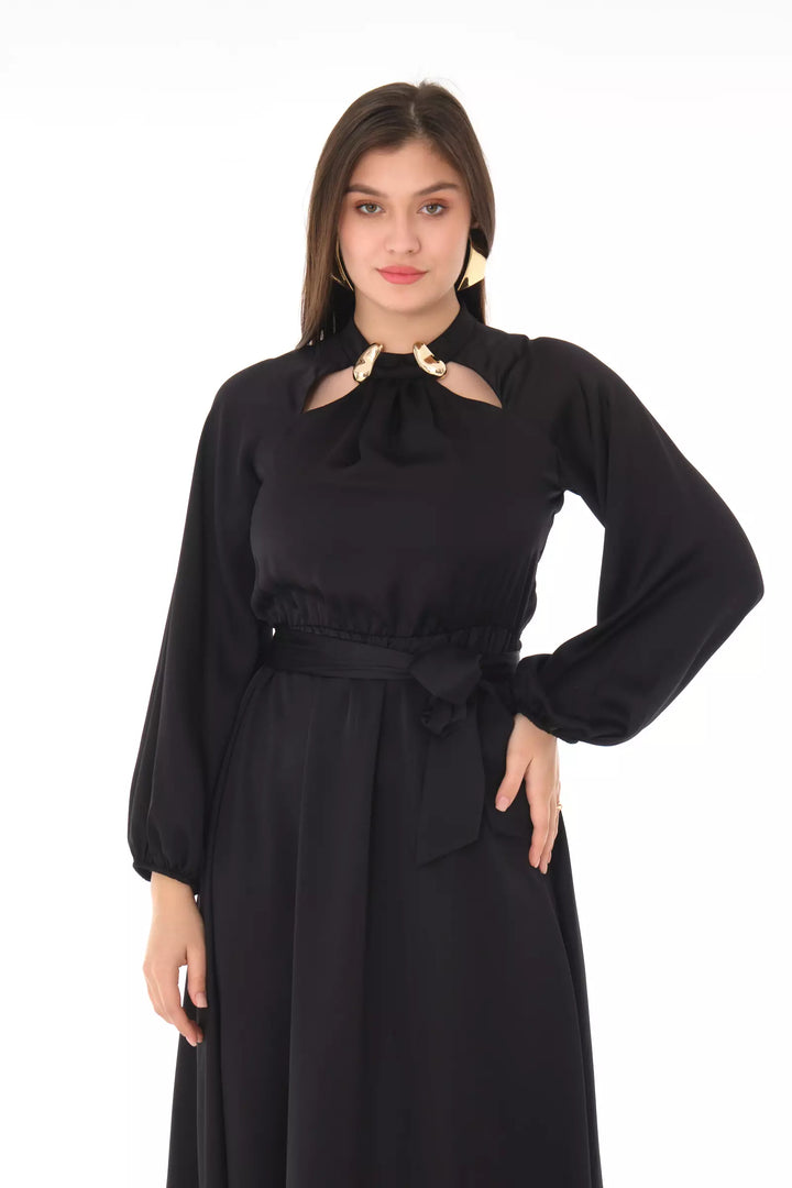 FRV Black satin long sleeve midi dress - Marino