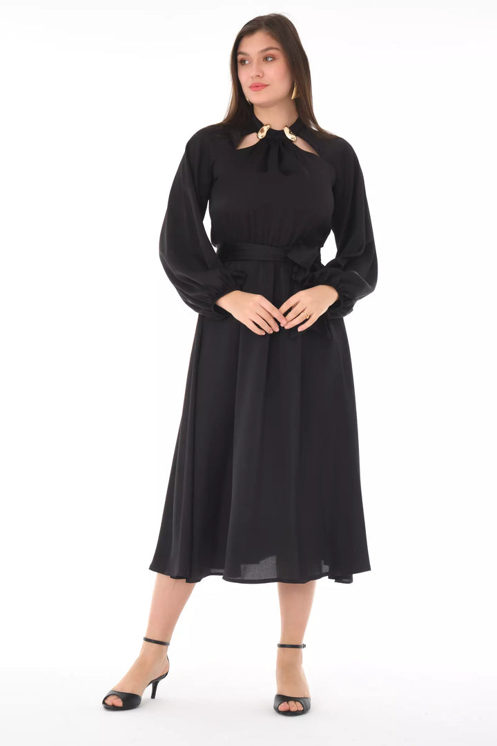 FRV Black satin long sleeve midi dress - Marino