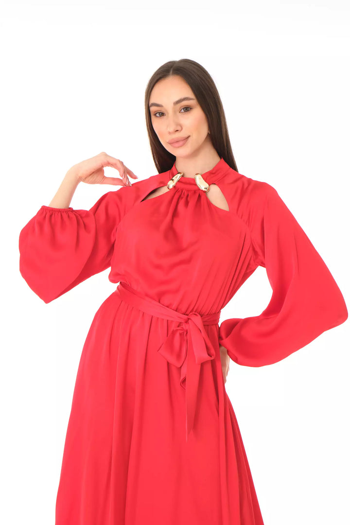 FRV Red satin long sleeve midi dress - Oxchuc