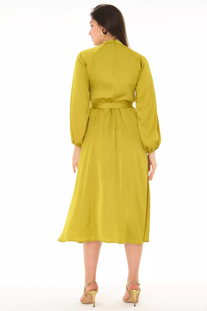 FRV Peanut green satin long sleeve midi dress - Airdrie