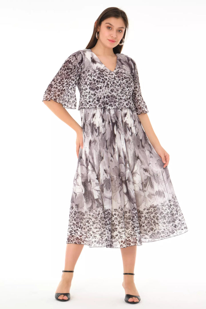 FRV Printed chiffon short sleeve midi dress - Wheaton